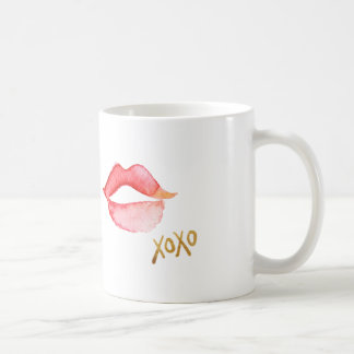 Aquarell-Lippen u. Goldfolie XOXO Kaffeetasse