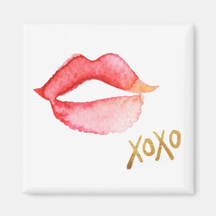 Aquarell-Lippen u. Goldfolie XOXO Magnet