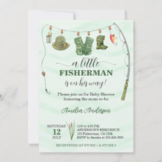 Aquarell Little Fisherman Fishing Baby Dusche Einladung