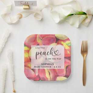 Aquarell Little Peach ist auf dem Weg Baby Shower Pappteller