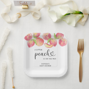 Aquarell Little Peach ist auf dem Weg Baby Shower Pappteller