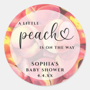 Aquarell Little Peach ist auf dem Weg Baby Shower Runder Aufkleber