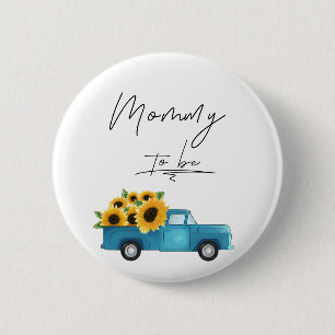 Aquarell-LKW mit Sonnenblume Mom-To-Be Button