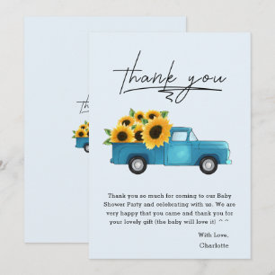 Aquarell-LKW mit Sonnenblumen-Baby-Party Dankeskarte