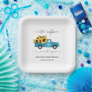 Aquarell-LKW mit Sonnenblumen-Baby-Party Pappteller
