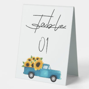 Aquarell-LKW mit Sonnenblumen-Baby-Party  Tischaufsteller