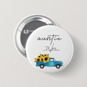 Aquarell-LKW mit Sonnenblumen Tante wird  Button