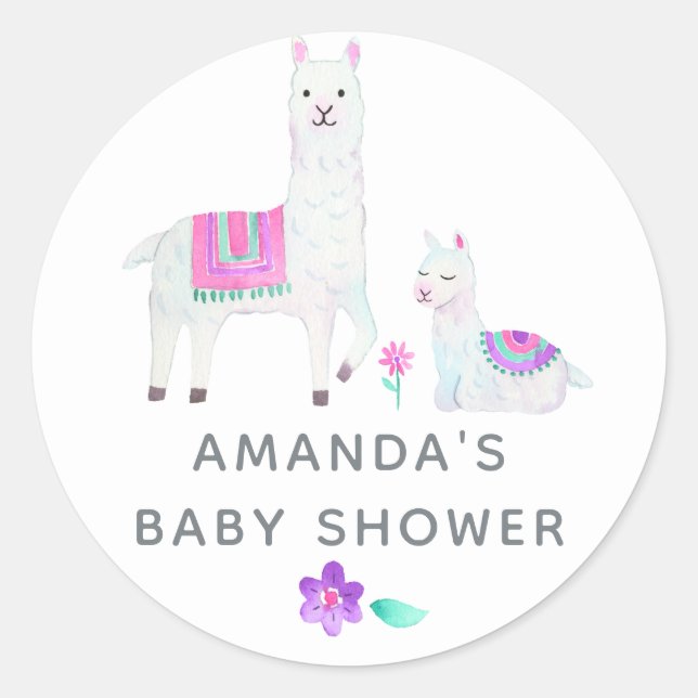 Aquarell Llama-Kinderdusche Runder Aufkleber (Vorderseite)