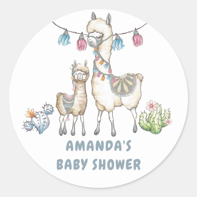 Aquarell Llama-Kinderdusche Runder Aufkleber (Vorderseite)