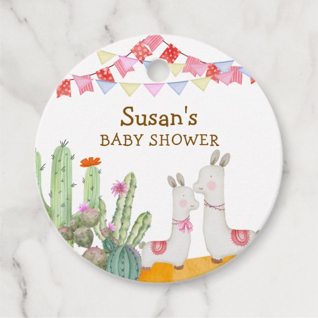 Aquarell Llama Wüste Kaktus Fiesta Baby Dusche Geschenkanhänger (Vorderseite)