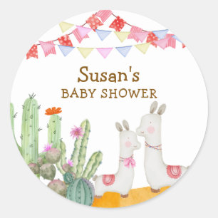 Aquarell Llama Wüste Kaktus Fiesta Baby Dusche Runder Aufkleber