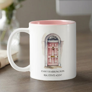 Aquarell-Logo Immobilienmaklerin Pink Door Zweifarbige Tasse