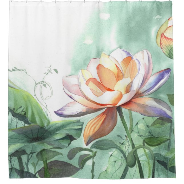 Aquarell-Lotos Duschvorhang (Vorderseite)