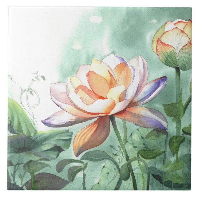 Aquarell-Lotus Fliese (Vorderseite)