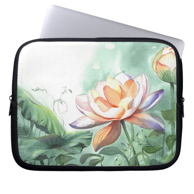 Aquarell-Lotus Laptopschutzhülle (Vorderseite)