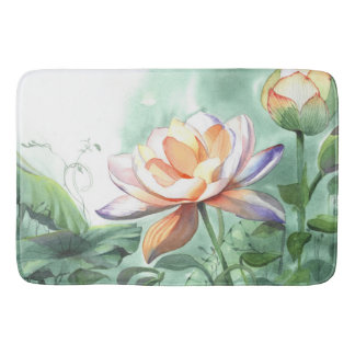 Aquarell-Lotus-Leinwanddruck Badematte