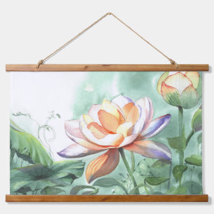 Aquarell-Lotus Wandteppich Mit Holzrahmen