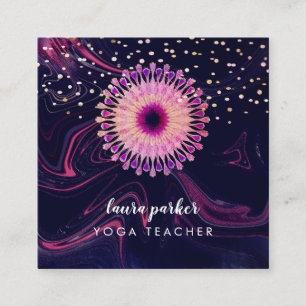 Aquarell-Lotusblumen-Mandala-Meditation-Yoga S Quadratische Visitenkarte