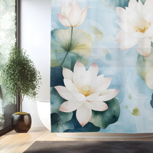 Aquarell-Lotusblüten-Traumlandschaft im japanische Duschvorhang