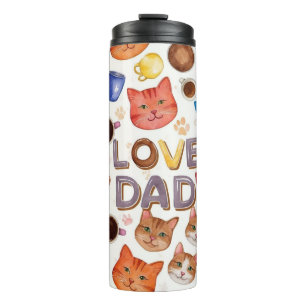 Aquarell "LOVE DAD" Katzen & Kaffee Nahtloses Must Thermosbecher