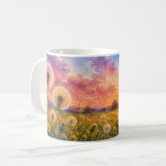 Aquarell Löwenzahn bei Sonnenuntergang Wiesenlands Kaffeetasse