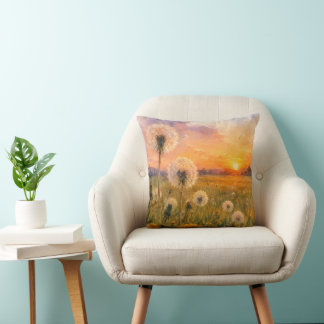 Aquarell Löwenzahn bei Sonnenuntergang Wiesenlands Kissen