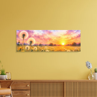 Aquarell-Löwenzahn bei Sonnenuntergang-Wiesenlands Leinwanddruck