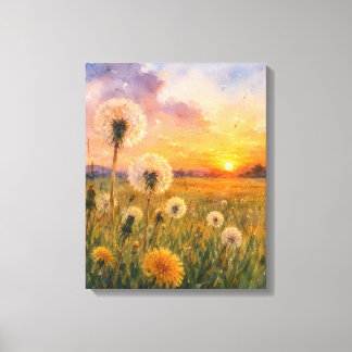 Aquarell Löwenzahn bei Sonnenuntergang Wiesenlands Leinwanddruck