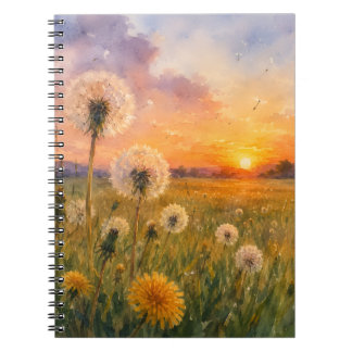 Aquarell Löwenzahn bei Sonnenuntergang Wiesenlands Notizblock