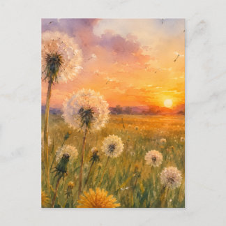 Aquarell Löwenzahn bei Sonnenuntergang Wiesenlands Postkarte