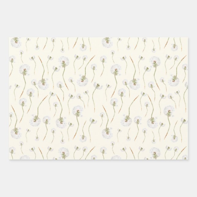 Aquarell-Löwenzahn-Blumen nahtloses Muster Geschenkpapier Set (Vorderseite)