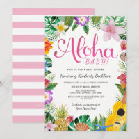 Aquarell Luau Babyparty laden | Rosa ein