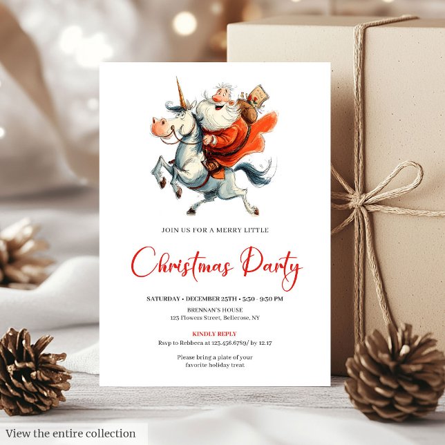 Aquarell lustige Weihnachtsmann festliche Weihnach Einladung (Funny Quirky Santa Red Green Christmas Invitation)