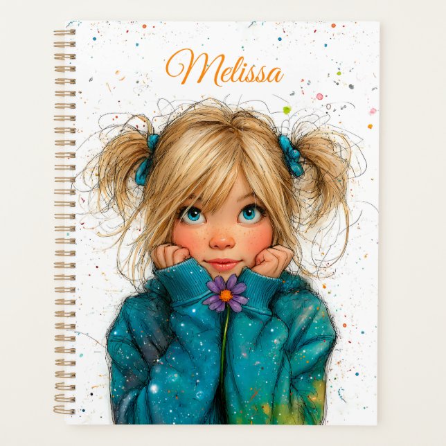 Aquarell-Mädchen Beliebiger Name Planer (Vorderseite)