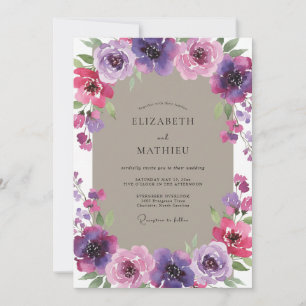 Aquarell Magenta Braune Pfingstrose Hochzeit Einladung