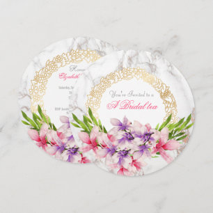 Aquarell-Magnoilia-Blumen auf Marmor-Braut-Tee Einladung