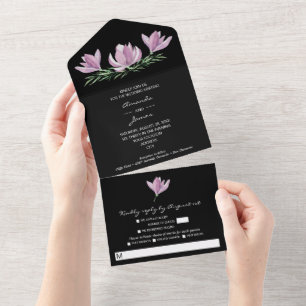Aquarell Magnolie Florale Hochzeit All In One Einladung