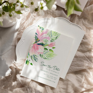 Aquarell-Magnolienblüten Rosa Save The Date Postkarte