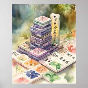 Aquarell-Mahjong-Kunstposter Poster