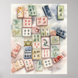 Aquarell-Mahjong-Kunstposter Poster
