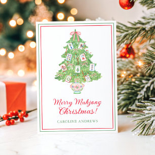 Aquarell-Mahjong-Weihnachtsbaum Feiertagskarte