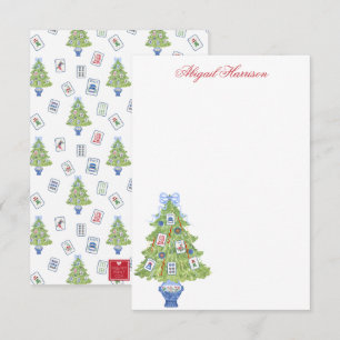 Aquarell Mahjong Weihnachtsbaum Personalisiert Mitteilungskarte