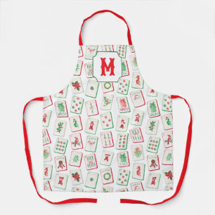 Aquarell-Mahjong-Weihnachtsfliesen-Monogramm Schürze