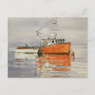 Aquarell Maine Fischerboot Orange Seelandschaft Po Postkarte