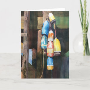 Aquarell Maine-Hummer-Tonne Küstenblau Gelb Dankeskarte