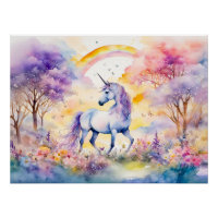Aquarell Majestätisches Einhorn unter Kirschblüten