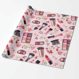 Aquarell-Make-up-Schönheitmuster mit rosa Blumen Geschenkpapier