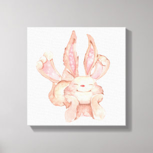 Aquarell-Malerei lächelnder scheuer Hase Kaninchen Leinwanddruck