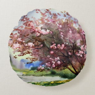 Aquarell-Malerei-Landschaft Rundes Kissen