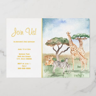 Aquarell-Mama + Baby Afrikanische-Tiere-Party Gold Folieneinladung